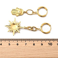 Серьги-кольца «солнце и пальма» из нержавеющей стали 304 с микропаве из прозрачных кубических цирконий&nbsp;EJEW-B140-09G