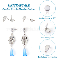 50 шт. овальная фурнитура для сережек-гвоздиков из нержавеющей стали 201&nbsp;STAS-UN0047-56