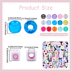 750шт 15 цвета прозрачные пластиковые бусины&nbsp;KY-PA0001-03