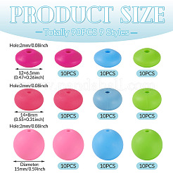 90 pièces 9 styles de perles focales rondes en silicone&nbsp;SIL-TA0003-56