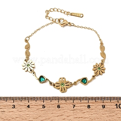 Bracelets en acier inoxydable 304 avec fleur en strass et maillons en forme de cœur&nbsp;SA-CBAF6AD-16G