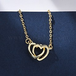 Ожерелья с подвеской в виде переплетенных сердец из латуни с микропаве из прозрачных кубических цирконий для женщин&nbsp;NJEW-M103-01G
