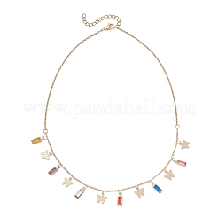 Женские нагрудные ожерелья с бабочками из латуни и стеклянными прямоугольниками и кисточками&nbsp;NJEW-JN05799