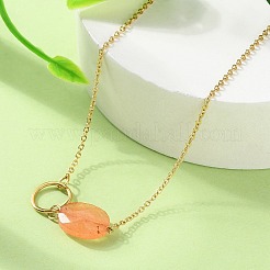 Ожерелья из овальной цепи из нержавеющей стали 304 и окрашенного натурального белого нефрита для женщин&nbsp;NJEW-A045-10G