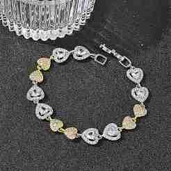 Herzförmige Gliederarmbänder mit Mikropavé-Fassung aus klaren Zirkonia für Damen&nbsp;BJEW-C156-08B-PG