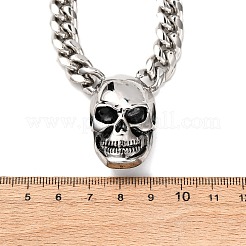 Ожерелья с кубинской цепочкой из нержавеющей стали 304 с подвеской в виде черепа&nbsp;NJEW-C099-06AS
