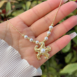 Комплекты украшений из латуни с микропаве из прозрачных кубических цирконий и искусственного жемчуга&nbsp;FS-WG880D6-01