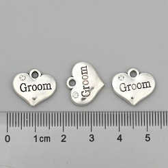 Hochzeit Thema antiken silbernen ton tibetischen stil herz mit matrone der ehre rhinestone-Legierung Anhänger & Charms&nbsp;TIBEP-N005-20A