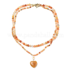 Halskette mit Anhängern aus natürlichem goldenem Seidenjade in Herz- und Blumenform&nbsp;NJEW-G202-01G