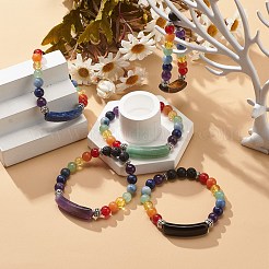 Braccialetto elasticizzato con perline rettangolari curve in pietre preziose miste naturali&nbsp;BJEW-JB08987