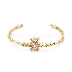 Ours en oxyde de zirconium cubique avec coeur bracelet manchette ouvert&nbsp;BJEW-M231-09G