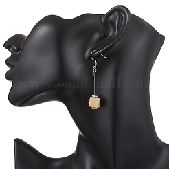 Серьги-подвески из нержавеющей стали Cube 304 и натурального топаза-нефрита&nbsp;EJEW-JE06869