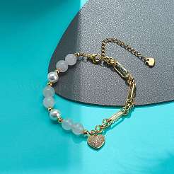 Bracciale con ciondolo a cuore in zirconi cubici catene in ottone&nbsp;BJEW-JB08790