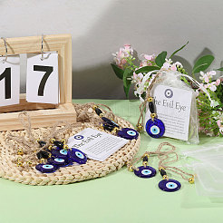 Lámpara redonda plana hecha a mano con ojo malvado y decoraciones colgantes de madera.&nbsp;HJEW-CA00091