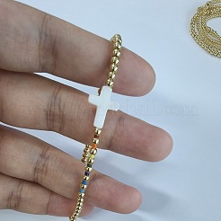 Летние браслеты-растяжки из латуни и ракушек с крестообразными бусинами&nbsp;CN4982