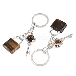 Schlüsselanhänger mit natürlichem Tigerauge-Anhänger&nbsp;KEYC-A016-01P-12