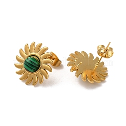 Orecchini a bottone sole in malachite naturale&nbsp;EJEW-D075-01A-G