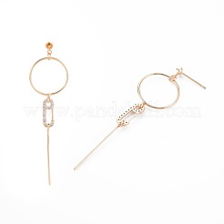 Латунные микро-паве прозрачные серьги-гвоздики из циркония&nbsp;KK-S364-144