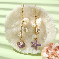 Boucles d'oreilles pendantes étoile de mer en alliage émaillé&nbsp;EJEW-JE05560-02