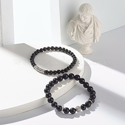 Set di bracciali elastici con perline rotonde di ossidiana naturale&nbsp;BJEW-JB06980-04