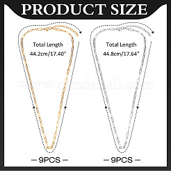 18 шт. 2 цвета 667 нержавеющая сталь цепочка-скрепка ожерелье&nbsp;NJEW-ME0001-08