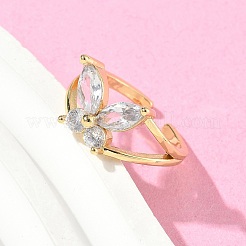 Латунные кольца-манжеты с микропаве и прозрачным цирконием для женщин&nbsp;RJEW-D307-01G-C