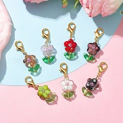 Цветочные подвески ручной работы лэмпворк&nbsp;HJEW-JM01676