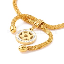Anello di strass di cristallo con bracciale scorrevole con stella di davide e catena a maglie tonde da donna&nbsp;BJEW-C013-09G