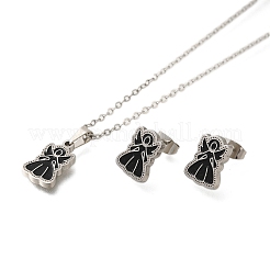 Set di orecchini a bottone e collana con ciondolo a forma di angelo in acciaio inossidabile smaltato 201 per donna&nbsp;SJEW-S002-01P