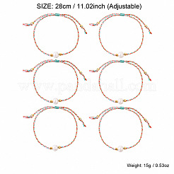 Sommerliche Armbandsets mit runden Naturperlen aus Süßwasserperlen und geflochtener Baumwollschnur für Damen&nbsp;ZJ7580-1