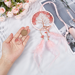 2 шт. 2-х стилевая латунная плетеная паутина/сетка с подвесными украшениями в виде перьев&nbsp;HJEW-GF0001-37