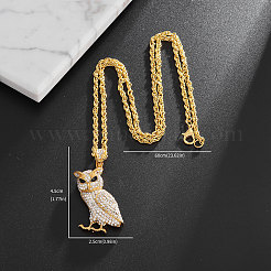 Collana unisex con ciondolo a forma di gufo in lega con strass di cristallo e catena a corda.&nbsp;WG4DB42-01