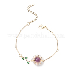 4 pulsera de eslabones con cuentas de circonita cúbica y perlas de concha&nbsp;BJEW-TA00712