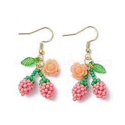 Boucles d'oreilles pendantes en acier inoxydable 304 avec perles de verre et fleur de cerisier&nbsp;EJEW-MZ00419-02