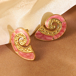 Серьги-гвоздики с эмалированными ракушками из нержавеющей стали 304&nbsp;EJEW-Z147-02G