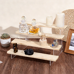 Organizador de pulseras de acrílico transparente de 4 capa con niveles de madera&nbsp;BDIS-WH0011-08