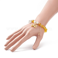 Cristallo di quarzo naturale rotondo (tinto e riscaldato) e bracciale elasticizzato con perline di conchiglia&nbsp;BJEW-TA00191-04