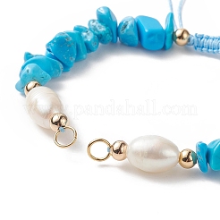 Chip di pietre preziose naturali e set di braccialetti con perline di perle d'acqua dolce coltivate&nbsp;AJEW-JB01147