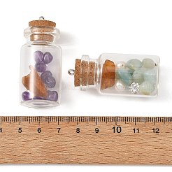 Pendentifs en préhnite naturelle / perle de culture d'eau douce / argile polymère / strass / ambre naturelle / améthyste / aventurine bleue / grenat / quartz rose&nbsp;PALLOY-JF05963