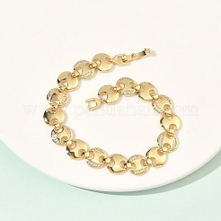 Браслет из плоских цепочек с круглыми звеньями из прозрачного кубического циркония&nbsp;BJEW-G773-06G