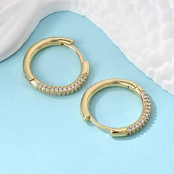 Серьги-кольца из латуни с микро-паве из фианита&nbsp;EJEW-K083-36G-B