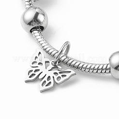 Bracciale europeo con ciondolo a farfalla in acciaio inossidabile 201 con catene a serpente&nbsp;BJEW-JB08044-01