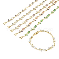 Bracciali a catena con maglie a forma di fiore in ottone e vetro&nbsp;KK-CBA7DFA-01G-A
