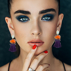 4 пара сережек-кисточек из двухцветного полиэстера&nbsp;EJEW-FI0001-86