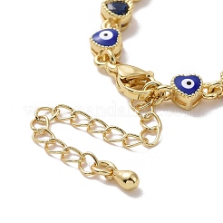 Emaille-Evil-Eye- und Zirkonia-Herz-Gliederkettenarmband&nbsp;BJEW-H555-01A