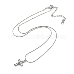 304 нержавеющая сталь хрустальный крест кулон круглая змея цепь ожерелья для женщин&nbsp;NJEW-Z044-05P