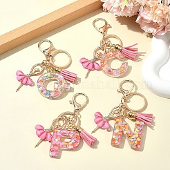 Porte-clés pendentif en résine pailletée transparente avec lettres A à Z&nbsp;KEYC-FZ00024-16