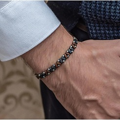 Braccialetti elastici con perline di ematite sintetica non magnetica per uomo&nbsp;WG36233-02