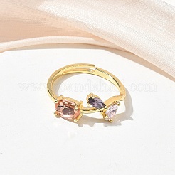 Anillos ajustables de latón y vidrio con forma de flor&nbsp;GL-CBA18A7-01G-01