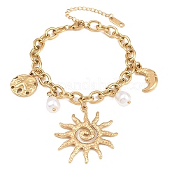 Braccialetti con ciondoli a forma di perla in acciaio inossidabile 304 e plastica&nbsp;BJEW-B171-06G